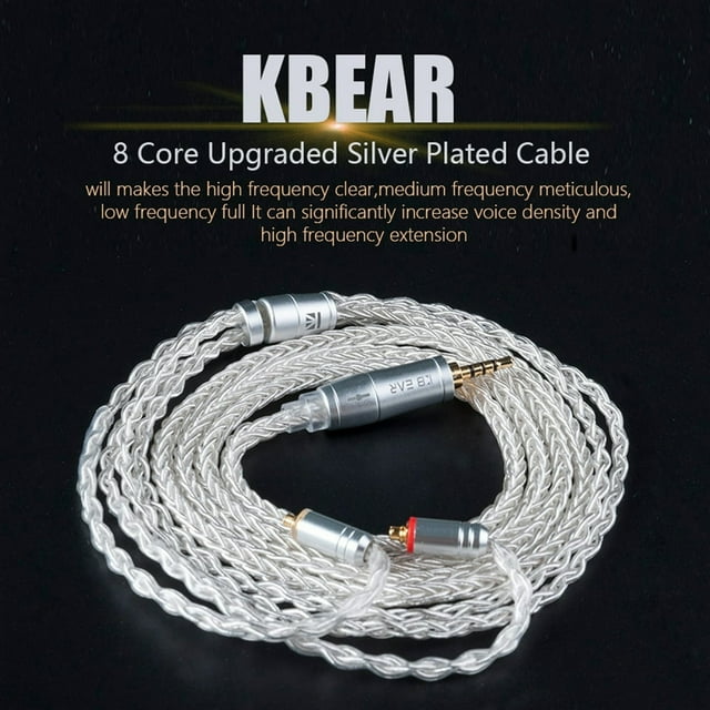 KBEAR 2.5/3.5mm 2Pin/MMCX/Bending Silver Plated 8 Core Earphones Balance Cable