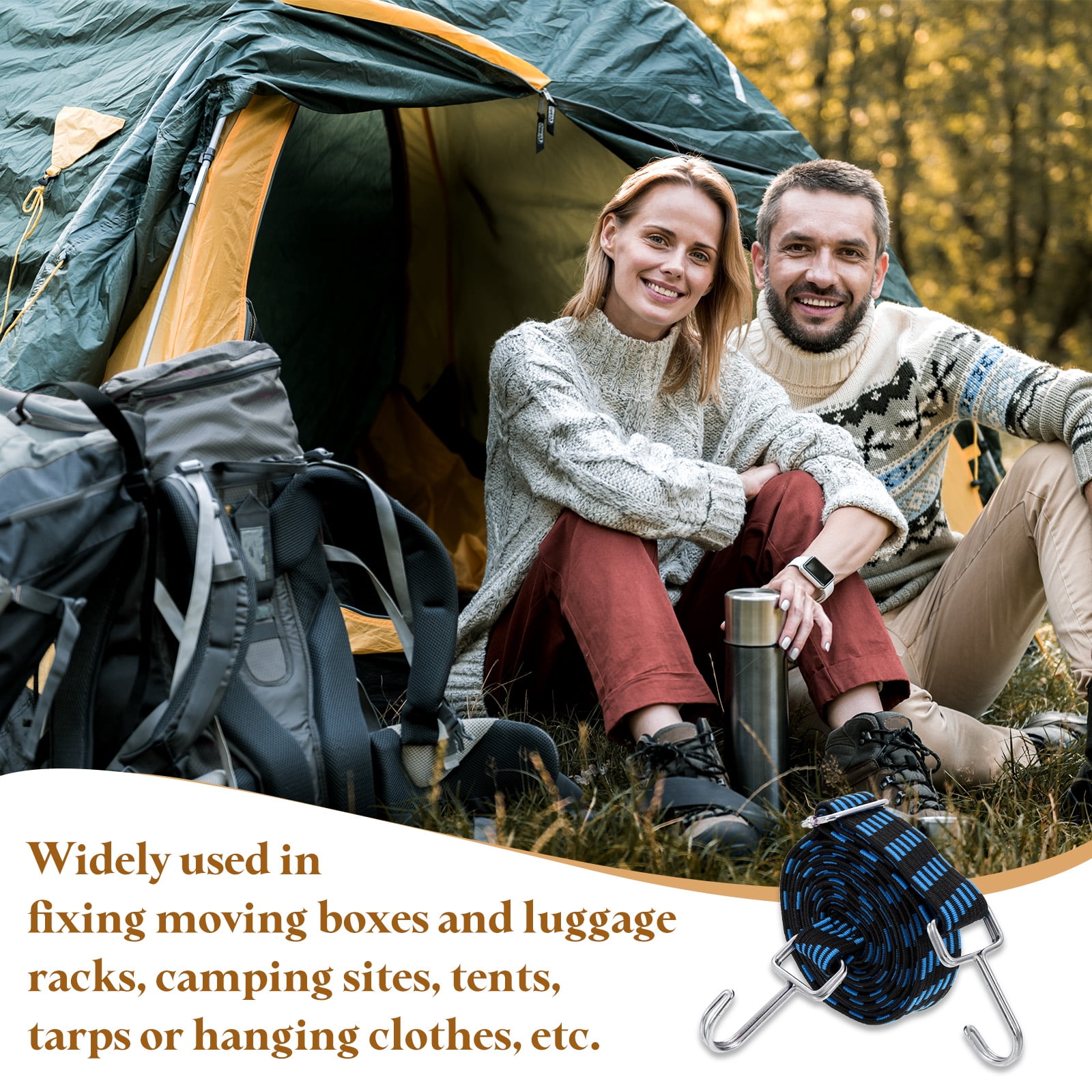 Uxcell 6 Pack Adjustable Bungee Cords with Hooks, 79 Inch Flat Heavy Duty Elasticity Straps Rubber Bungee Cords with Buckle for Outdoor, Camping, Tarp, Bike Rack, Luggage, Black Blue