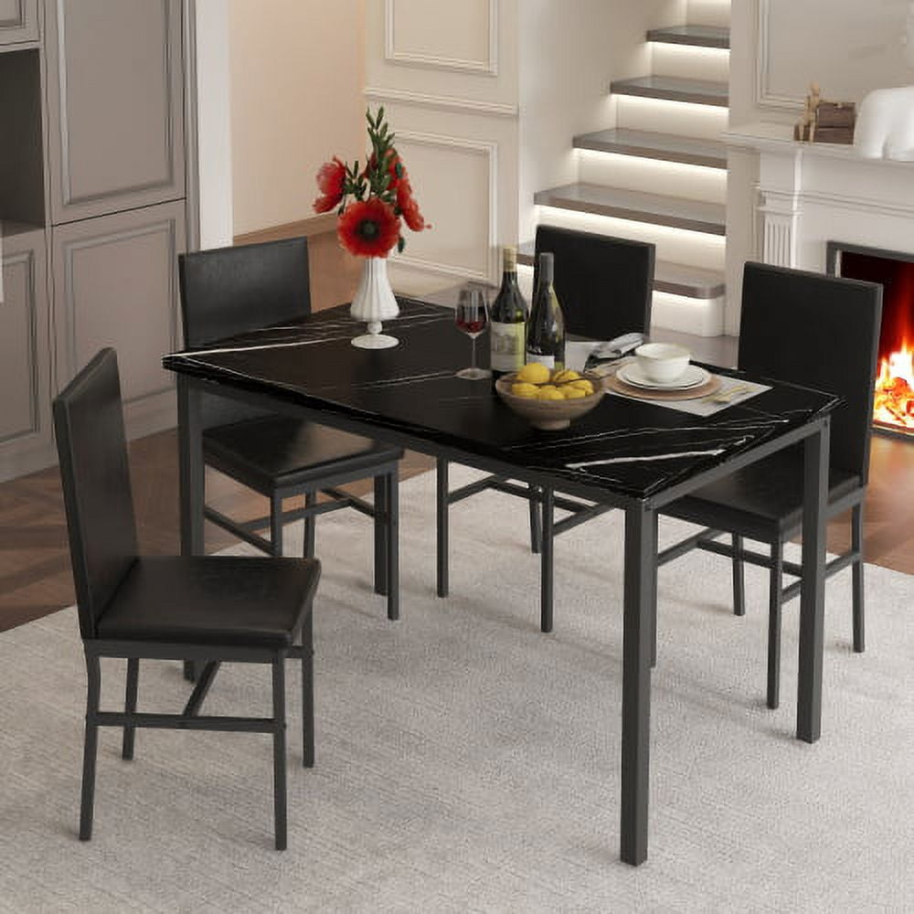 Wooden Dining Table Set for 4, Modern Kitchen Table Set with 4 Chairs for Small Space, Black Table and Chairs Set for Home Pub Bistro