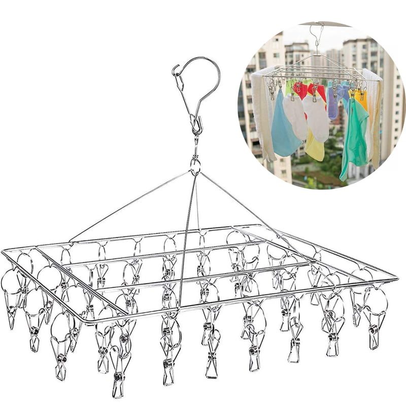 20 Pegs Swivel Hook Stainless Steel Bra Drying Sock Hanger Rack Clothes Hanging 
