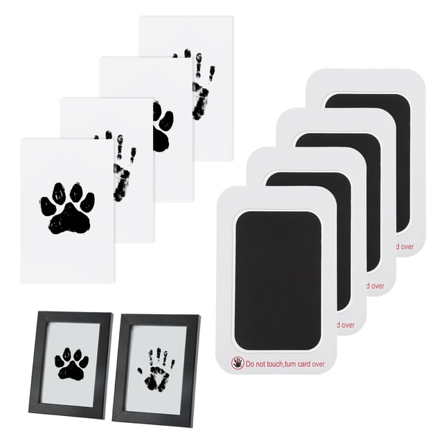 Kit de Huellas de Patas de Unique Bargains para Perros 4 Pcs Almohadilla de Tinta & 2 Marcos de Madera Kit Memorial de Huellas de Patas para Amantes de Mascotas Regalo Negro