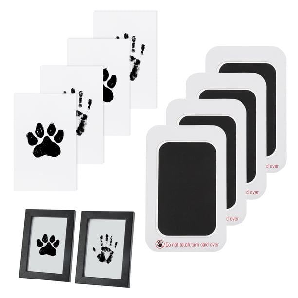 Kit de Huellas de Patas de Unique Bargains para Perros 4 Pcs Almohadilla de Tinta & 2 Marcos de Madera Kit Memorial de Huellas de Patas para Amantes de Mascotas Regalo Negro