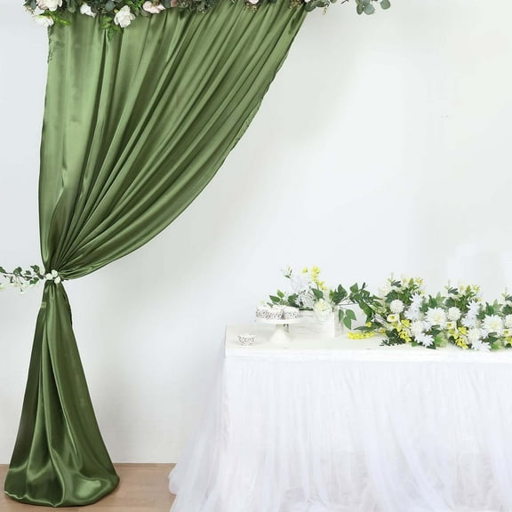Efavormart 8ftx10ft Olive Green Satin Curtain Panel Backdrop Drapes, Photo Booth Backdrop With Rod Pocket