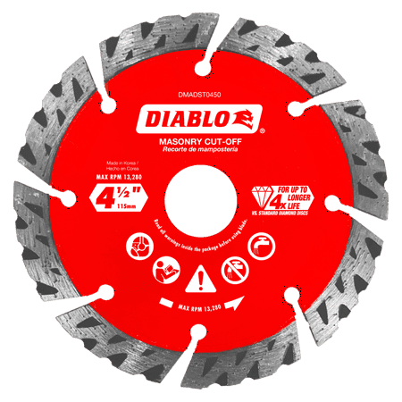 UPC: 0008925155034 | Diablo DMADST0450 4-1/2 in. Diamond Segmented Turbo Cut-Off Discs for Masonry