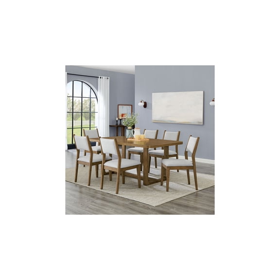 Darla 7Pc 72"W Rectangular Walnut Oak Wood Finish Sled Dining Set