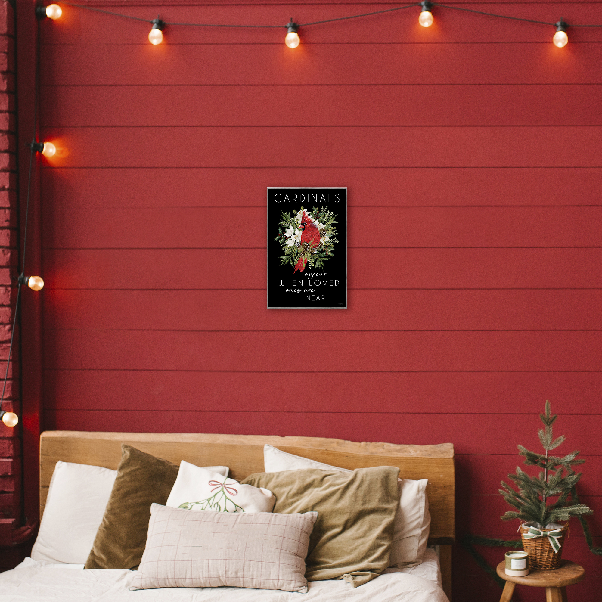 Cardinals Appear Seasonal Sentiment Gray Framed Giclee Art, design by Cindy Jacobs