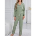 thumbnail image 5 of Womens Green Pajama Set, Long Sleeve Button Up Top & Pants with Heart, 5 of 7