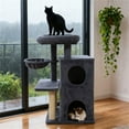 thumbnail image 2 of ZephyPaws Tall Cat Tree Tower for Indoor Cat, 35in Multiple-Level Cat Condo with 2 Caves, Cat Scratching Posts,Perches,Dark Gray, 2 of 9