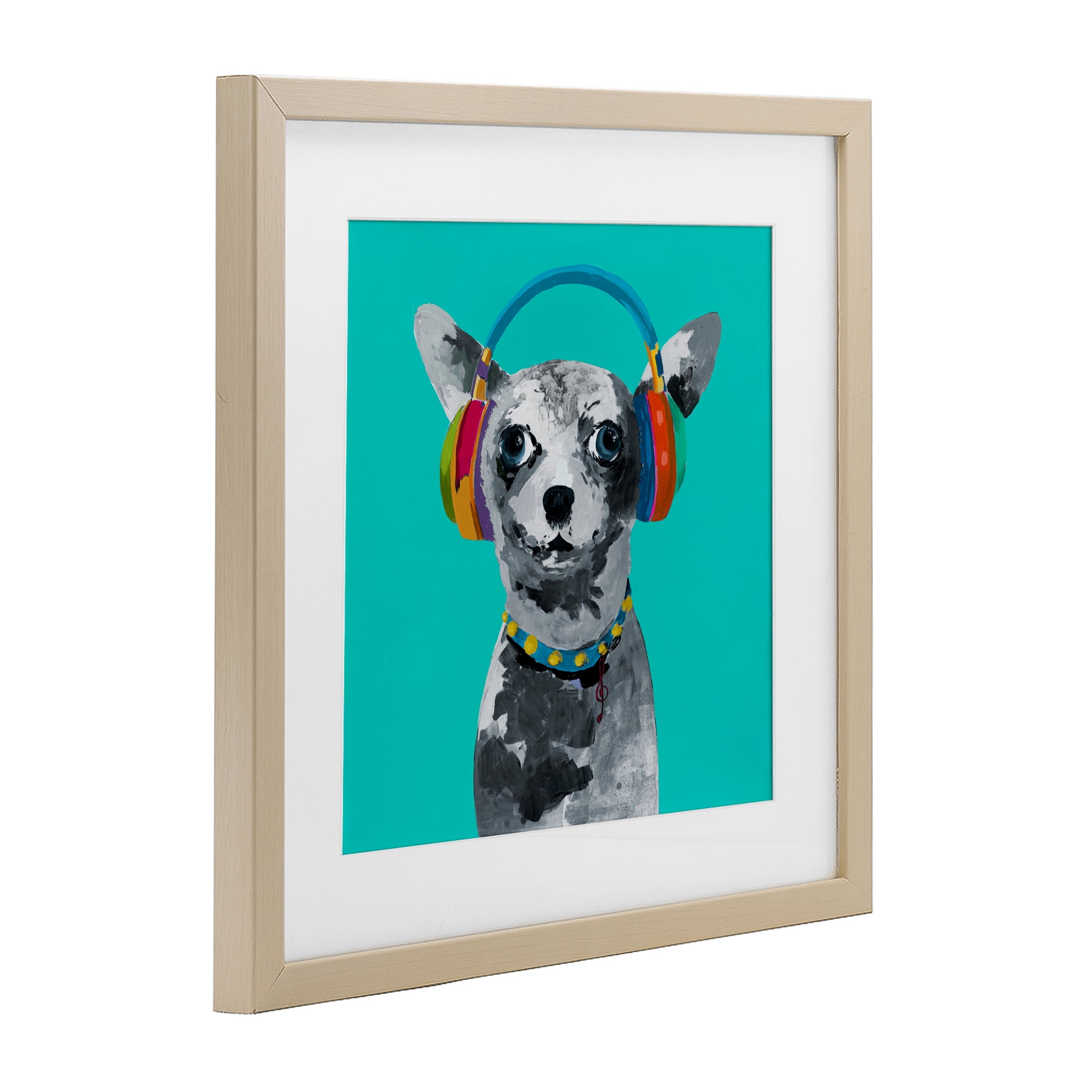 Stupell Industries Jammin' Pup on Blue Birch Framed Print Under Glass, design by Lorenzo Collective