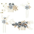thumbnail image 1 of 4Pcs Hair Comb Set Floral Hair Accessory Blue Alloy Pearls Rhinestone Bridal Headpiece Wedding Accessories, 1 of 8