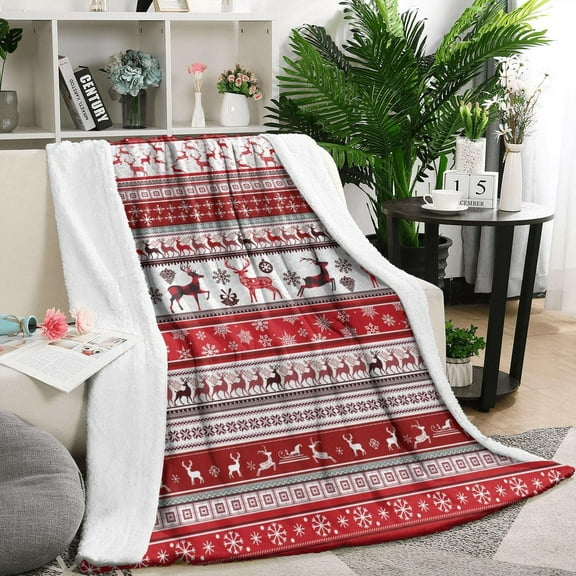 Christmas Throw Blanket, Soft Cozy Fleece Fuzzy Blanket, Christmas Decoration, Snowman, Reindeers and Tree Patterns, Warm Plush Fluffy Flannel Throw Blanket for Couch Bed 50" X 60"