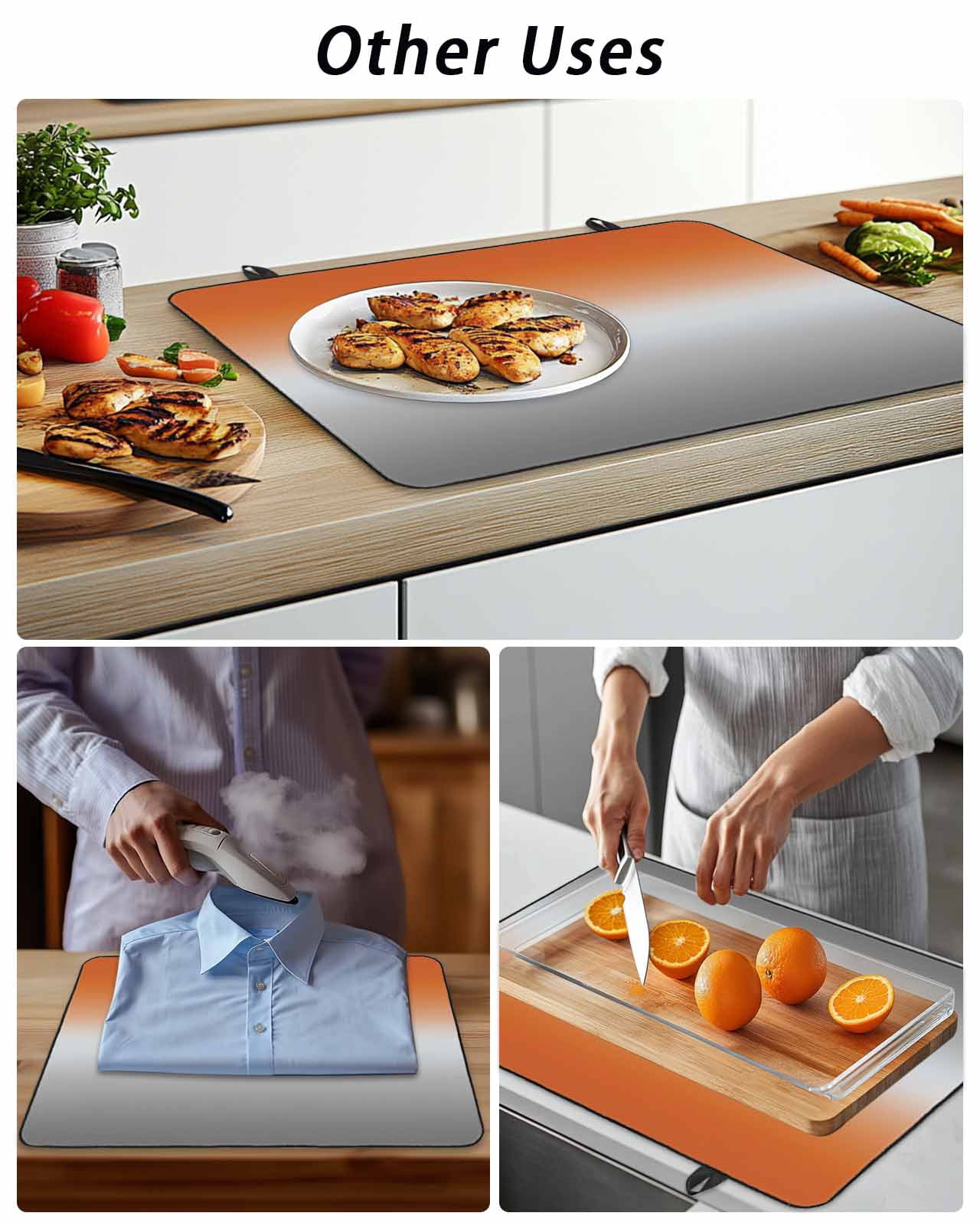 Stove Top Covers for Electric Stove, Burnt Orange Gray Ombre Glass Stovetop Cover Protector, Modern Gradient Abstract Art Induction Cooktop Protector Oven Mat for Kitchen Countertop 31"x24"