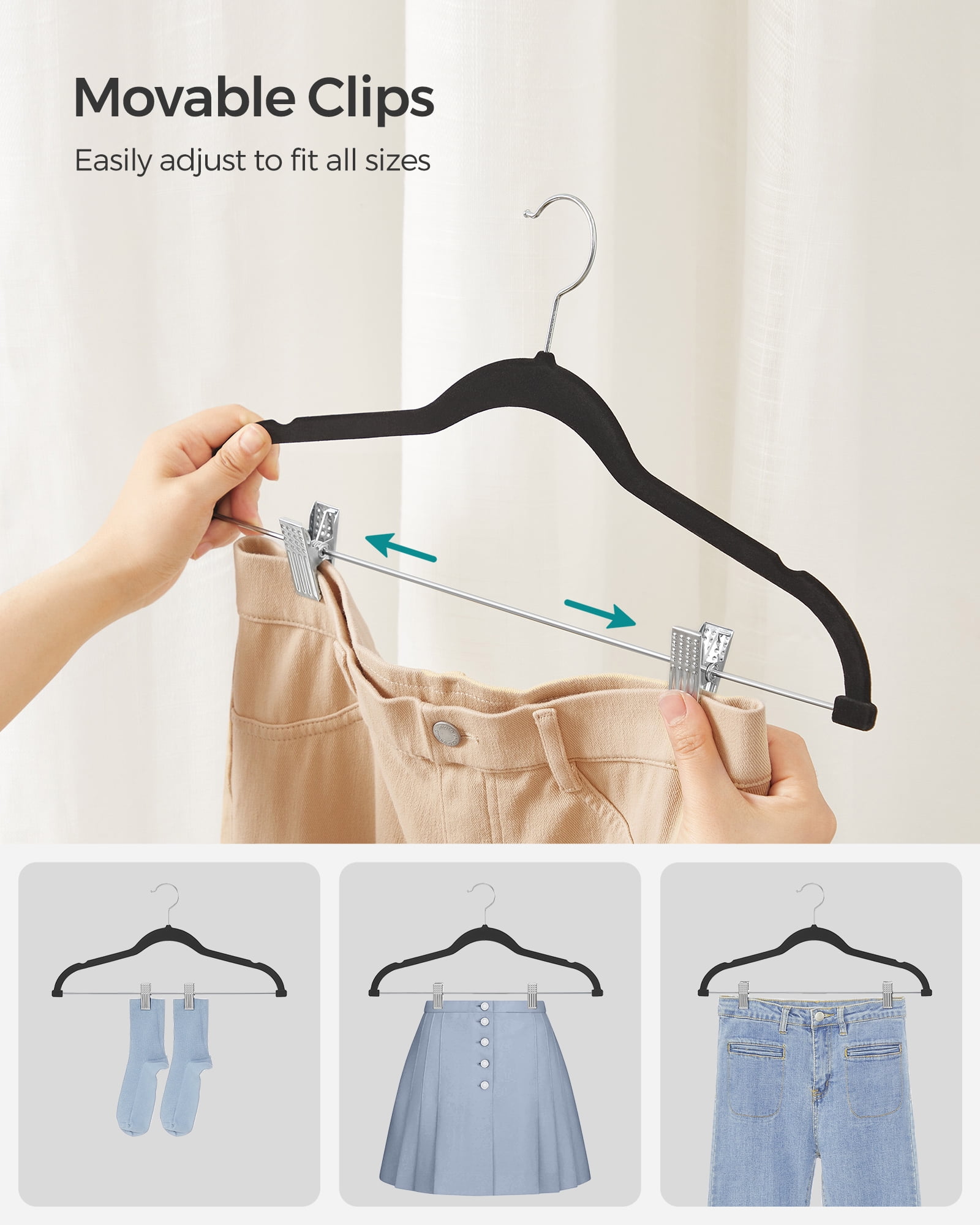 30-Pack Pants Hangers, 16.7-Inch Long Velvet Hangers with Adjustable Clips, Heavy-Duty, Non-Slip Skirt Hangers, Velvet Pants Hangers