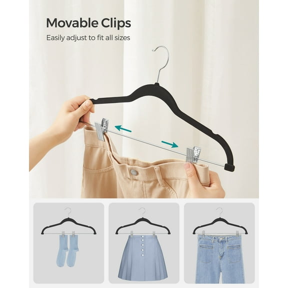 50-Pack Pants Hangers, 16.7-Inch Extra Long Velvet Non-Slip Hangers with Adjustable Clips, Heavy Duty for Skirts, Dresses, Coats, Trousers