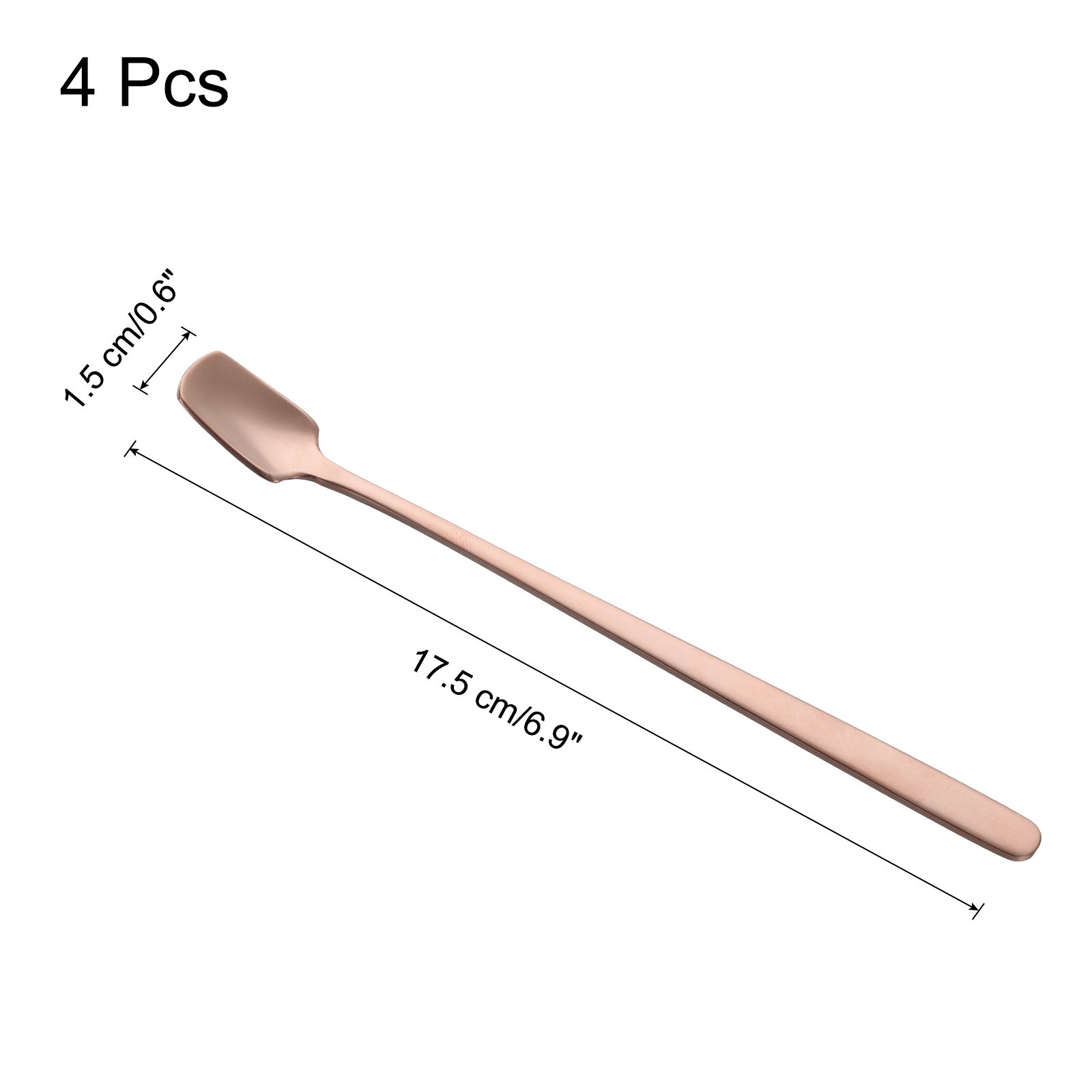 Unique Bargains 4Pcs Square Stainless Steel Long Handle Coffee Spoons 6.9" Gold Tone