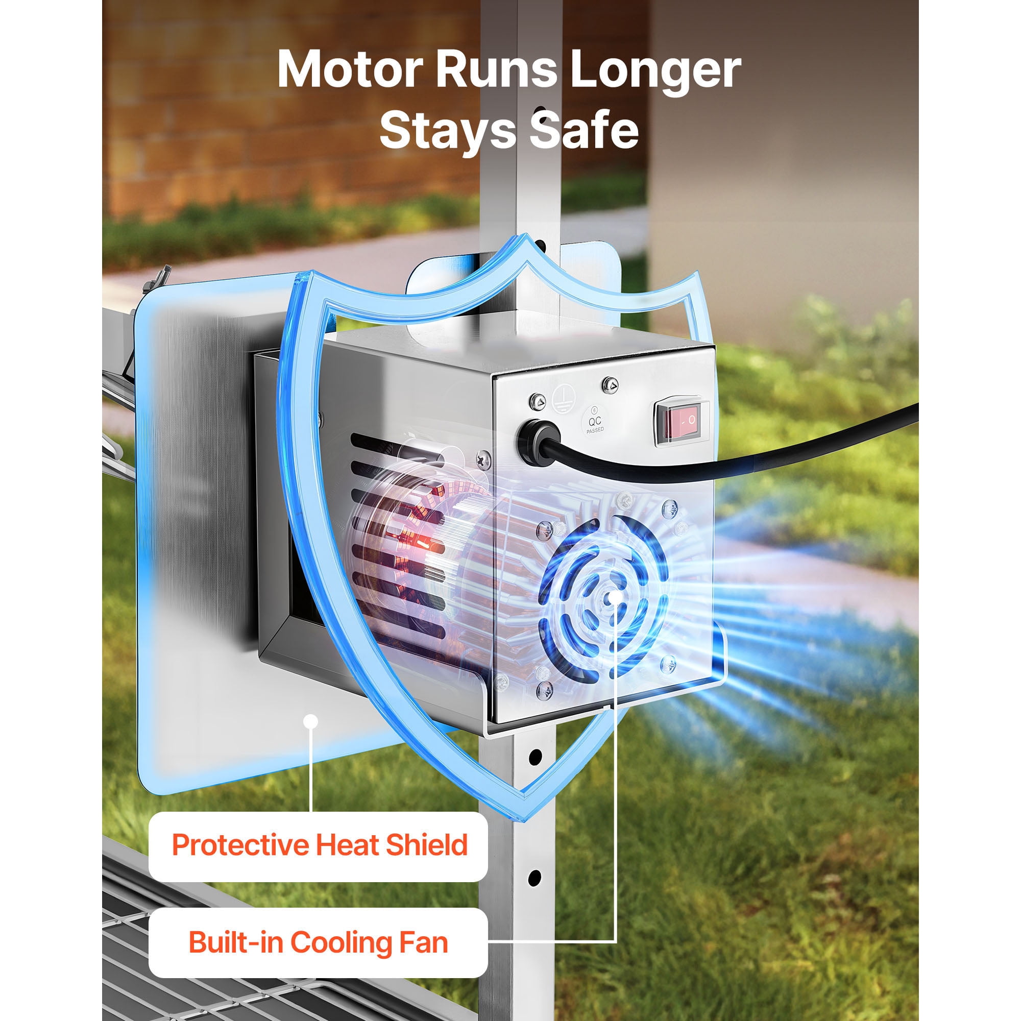 KFFKFF Rotisserie Grill with 38W Motor, Outdoor BBQ Spit Roaster for Pig & Lamb, Charcoal Grill with 132 lbs Capacity, Adjustable 7-Level Height, Stainless Steel Design with Wheels