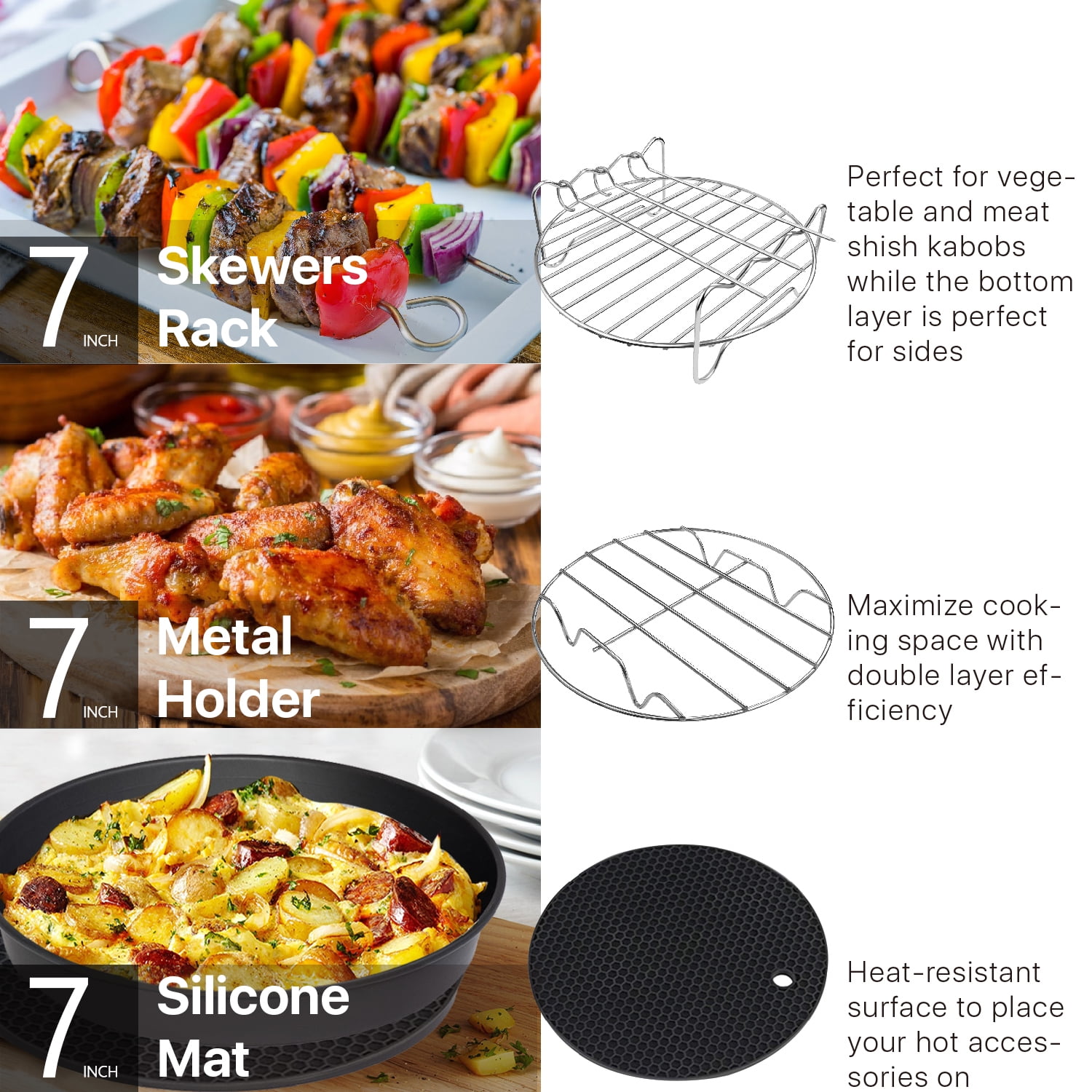 12 Pcs Air Fryer Accessories with Rack, Grill Pan, Air Fryer Cheat Sheet  for Chefman, Cosori, Dash, Nuwave®, Emeril Lagasse, Secura, Comfee, Square