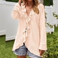 thumbnail image 3 of Rciityk Beige Women's Long Sleeve Cardigan Casual Ruffle V-neck Tie Solid Cardigan Fall Lightweight Open Front Cardigan, 3 of 5