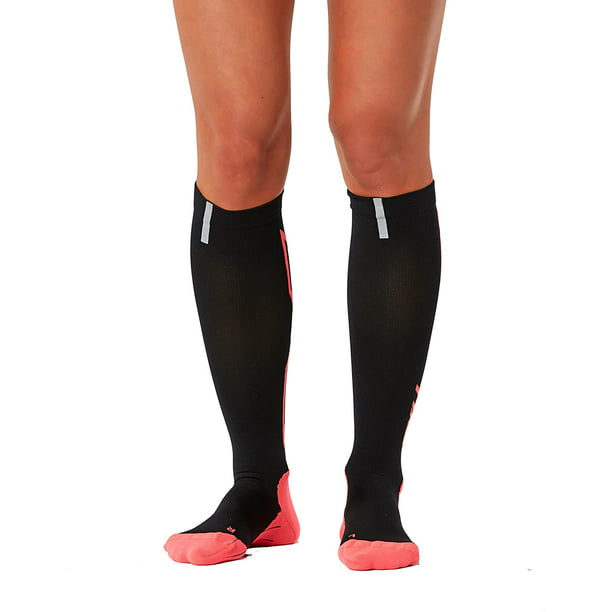 2XU Women's Hyoptik Compression Socks, Black/Pink, Large, 80% Nylon, By the 2XU Store -