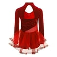thumbnail image 2 of TiaoBug Kids Girls' Velvet Patchwork Competition Wear Figure Ice Skating Dress Dance Skirted Leotard Red 8, 2 of 7