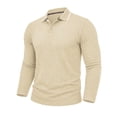 thumbnail image 5 of Zivyakyro Fall Polos for Men Collared Button Casual Long Sleeve Breathable Jacquard Shirts Loose Textured Khaki M, 5 of 7