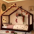 thumbnail image 2 of Leumius Twin Size House Shape Bed,Montessori House Bed Solid Wood Floor Bed for Kids,No Box Spring Needed,Espresso, 2 of 11