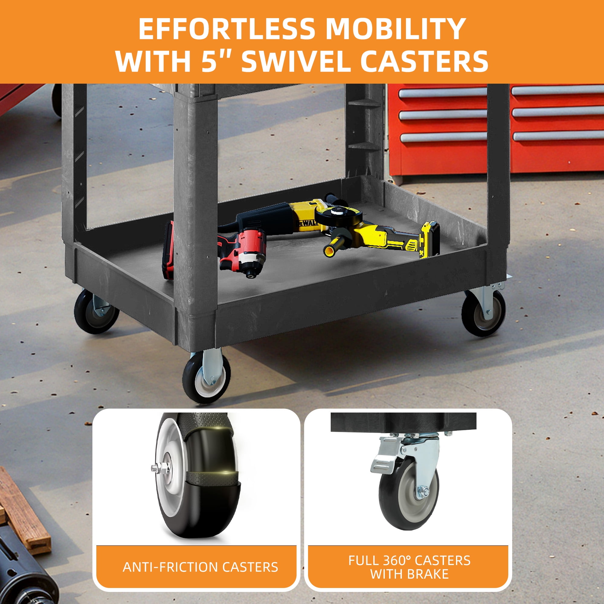 Uforic Rolling Utility Cart with Lockable Wheels, High Density Polyethylene Gray
