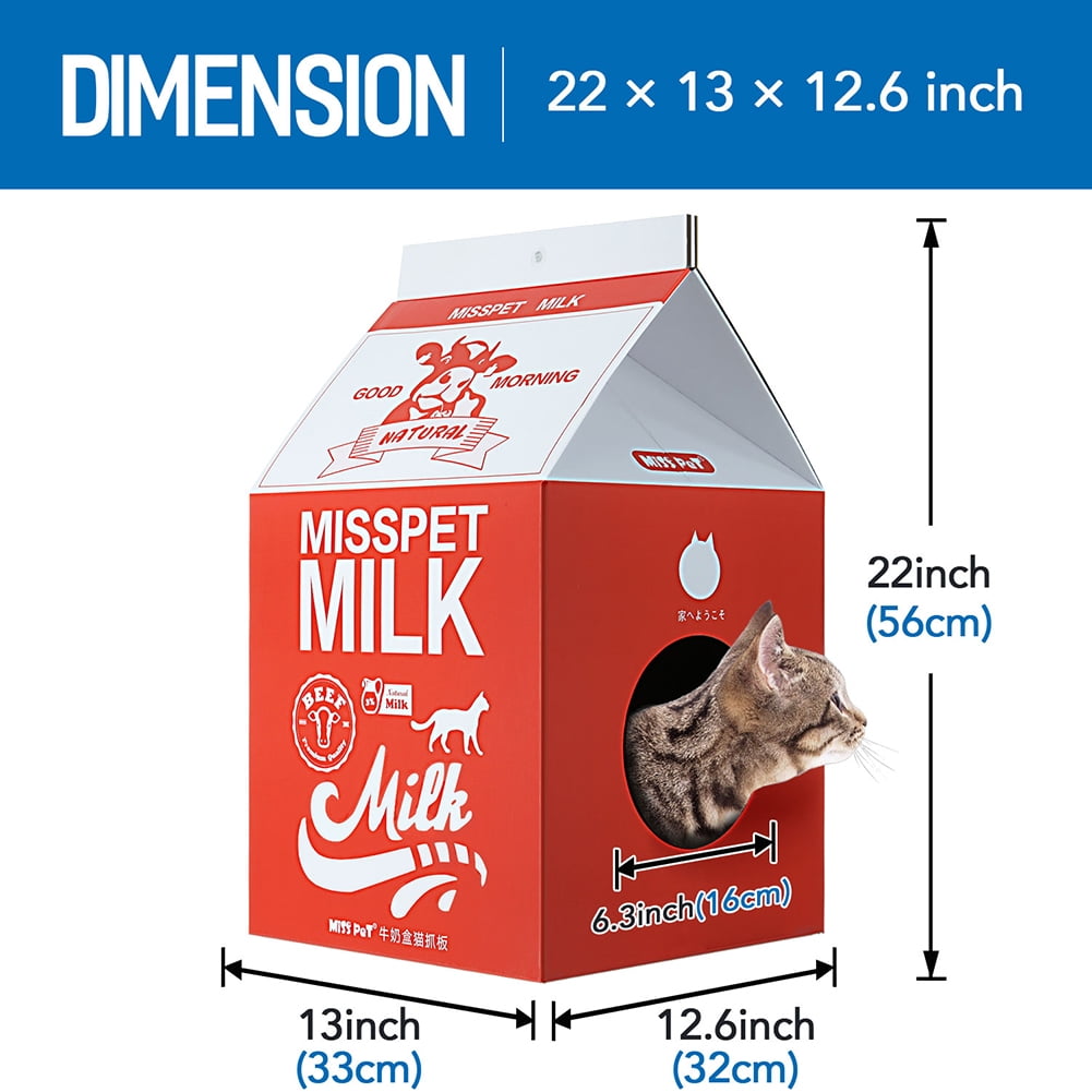 Kadyn Cat Condo Scratcher Post Cardboard, Milk Box Shape Cat Scratching House Bed, Cat House for Indoor, Red Kadyn Cat Condo Scratcher Post Cardboard, Milk Box Shape Cat Scratching House Bed, Cat House for Indoor, Red