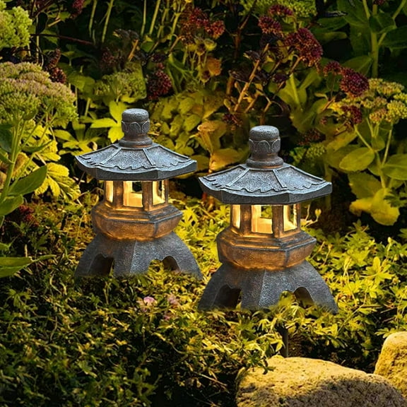 Fufafayo under $5 Solar Pagoda Lantern Garden Statue,Indoor Outdoor Zen Asian Decor for Landscape Balcony,Garden,Patio,Porch Yard Art Ornament,Polyresin, Stone Finish