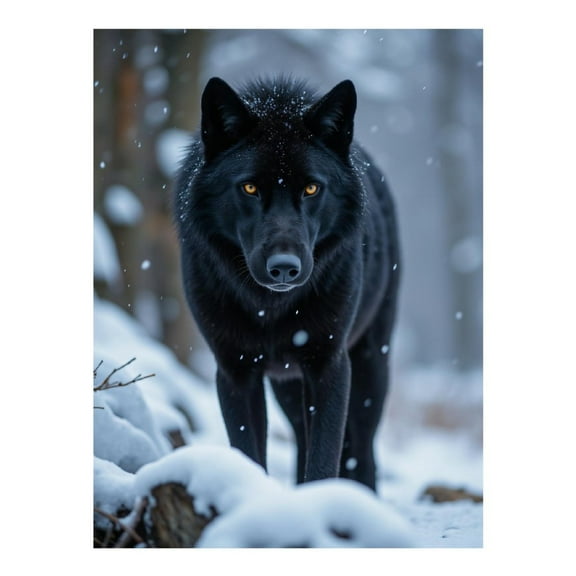 Diamond Art Kit for Adults, Snowy Black Wolf Gaze Diamond Painting for Adults Beginners, DIY Diamond Art Painting Kits, 5D Diamond Painting Crafts for Home Decor 12x16 Frameless