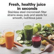 Hamilton Beach Easy Clean Juicer Machine for Fruits and Vegetables with Easy Sweep Cleaning Tool & Extra Large Chute, Extractor de Jugos, Black & Stainless