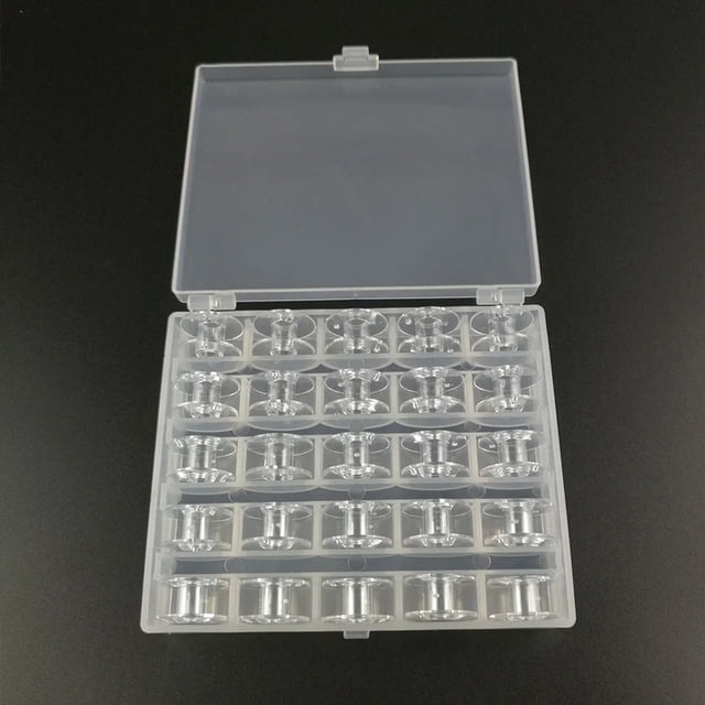 BUYISI 25P Metal Bobbins/Clear Sewing Machine Bobbins Spools Empty Bobbins Spools Plastic Storage Box For Home Sewing Accessories Tools B