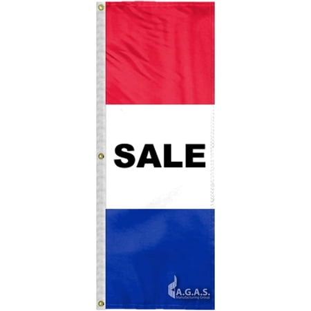 AGAS 8' Ft x 28" Inch Sale Auto Dealership Flag, Sewn Stripes, Horizontal Message Flag Material 200D Nylon, Canvas Header & 3 Anti Rust Brass Grommets.