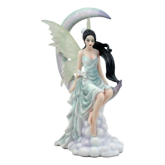 Ebros Large Celestial Crescent Moon Air Wind Elemental Fairy Statue 10.5"H By Nene Thomas Decorative Mythical Fantasy Figurine Collectible
