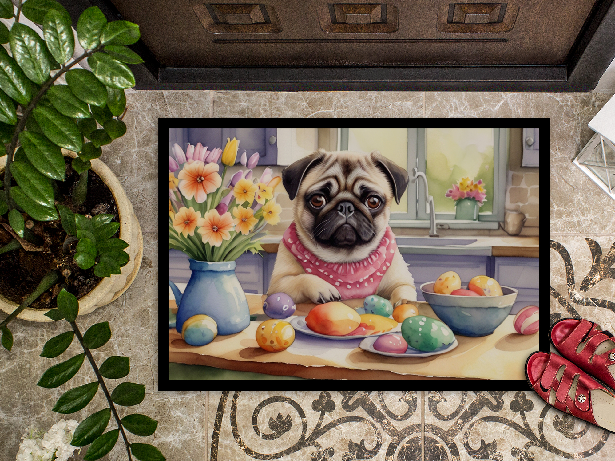 Carolines Treasures DAC6882MAT 18 x 27 in. Decorating Easter Pug Doormat
