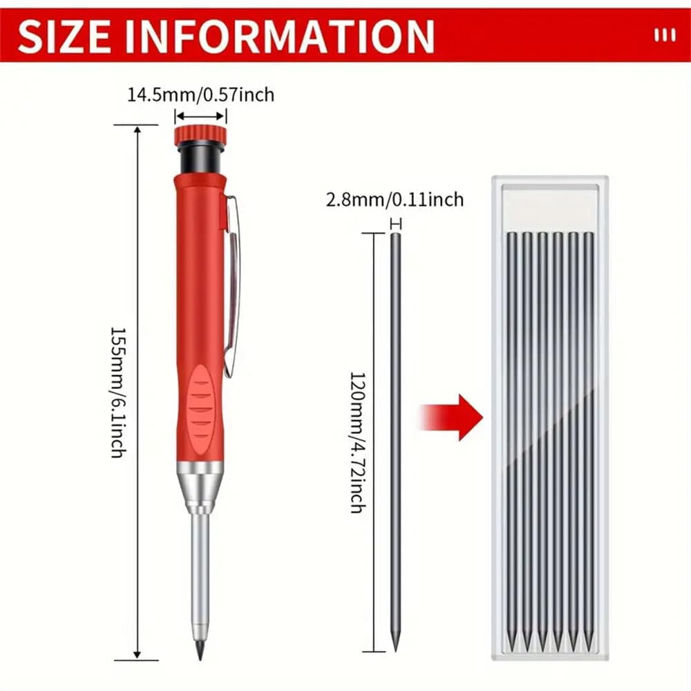 Refillable Carpenter Pencil Set Woodworking Marking Pen Deep Hole Marker High Precision Mechanical Pencil for Accurate Craftsmanship and Drafting Essential Tool
