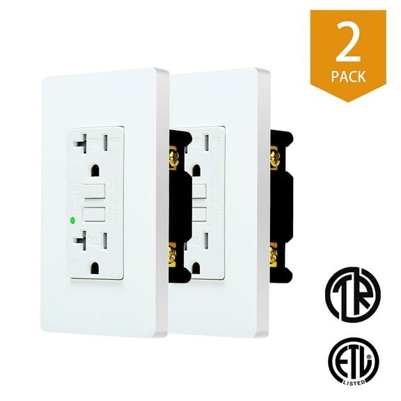 White GFCI Outlet 20Amp 2PK,Nineleaf White Outlets Receptacles,GFI Electrical Outlet with LED Indicator,Weather Resistant WR,Ground Fault Circuit Interrupters,120V,Wall Plates and Screws Included,ETL