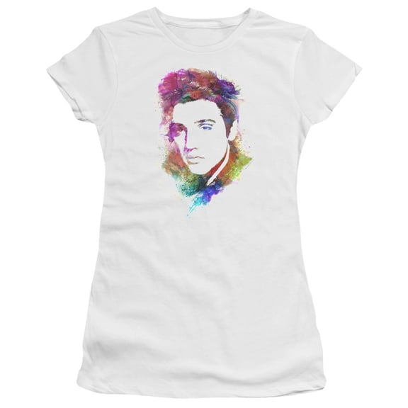 Trevco  Elvis Presley & Watercolor King Short Sleeve Junior Sheer T-Shirt, White - Extra Large