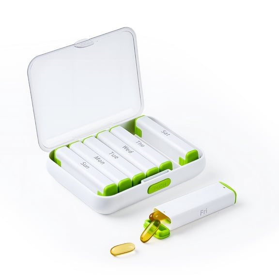 7 Day Stylish Pill Organizer 2 Times a Day, Weekly Pill Box AM PM, Daily Pill Case for Travel, Medicine Container for Vitamin, Supplements and Medication (White)
