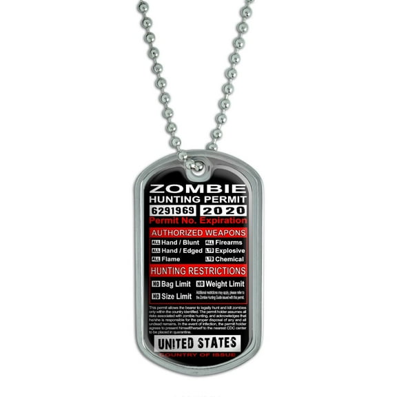 United States Zombie Hunting License Permit Dog Tag