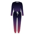 thumbnail image 4 of Hooded 2pcs Sets Womens Plus Size Long Sleeved Round neck Solid Color Leisure Fashion Loose Two Piece Sweatpants Joggers Purple Size M, 4 of 5