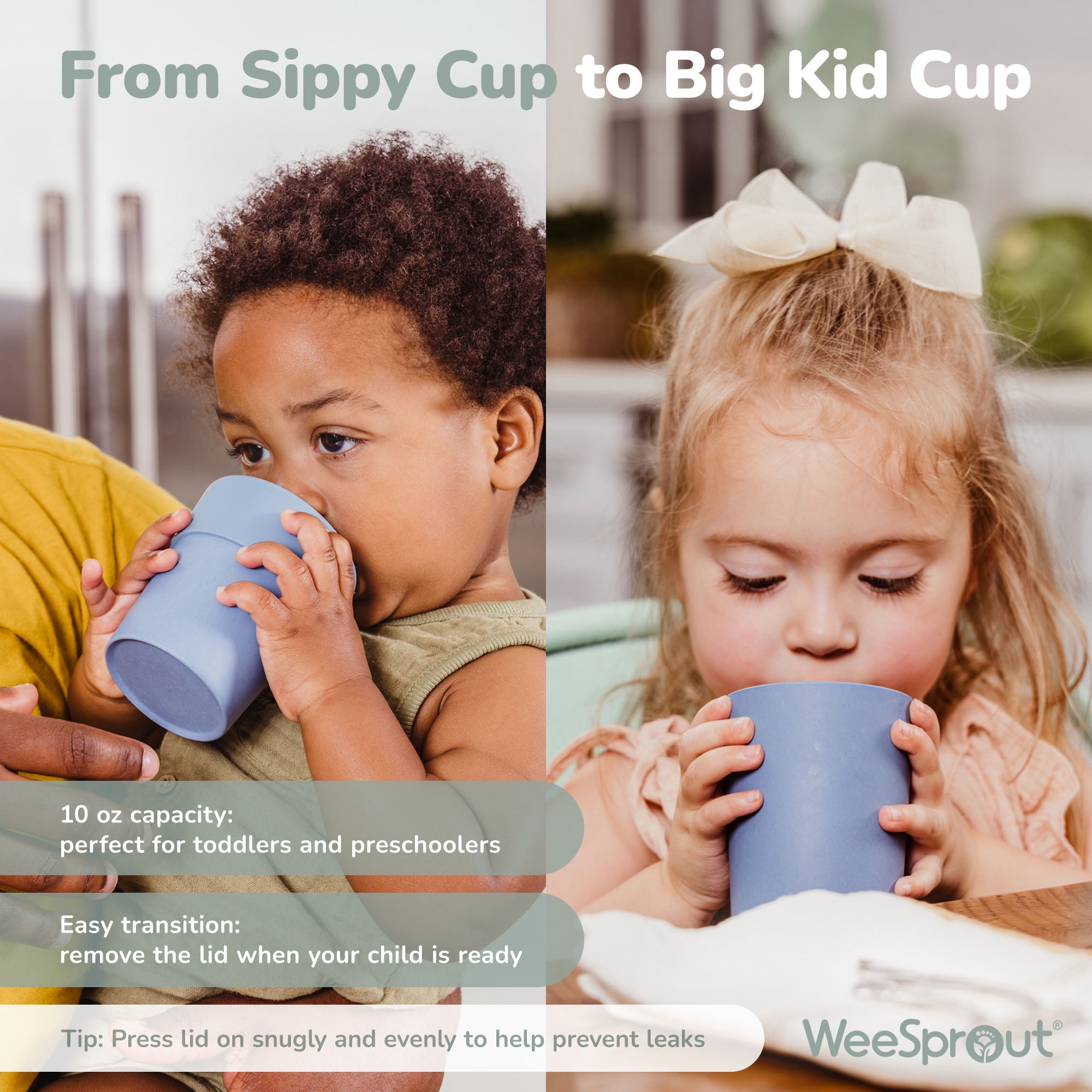 Weesprout Toddler Sippy Cups with Lids, Made with Bamboo, 10oz, Set of 4
