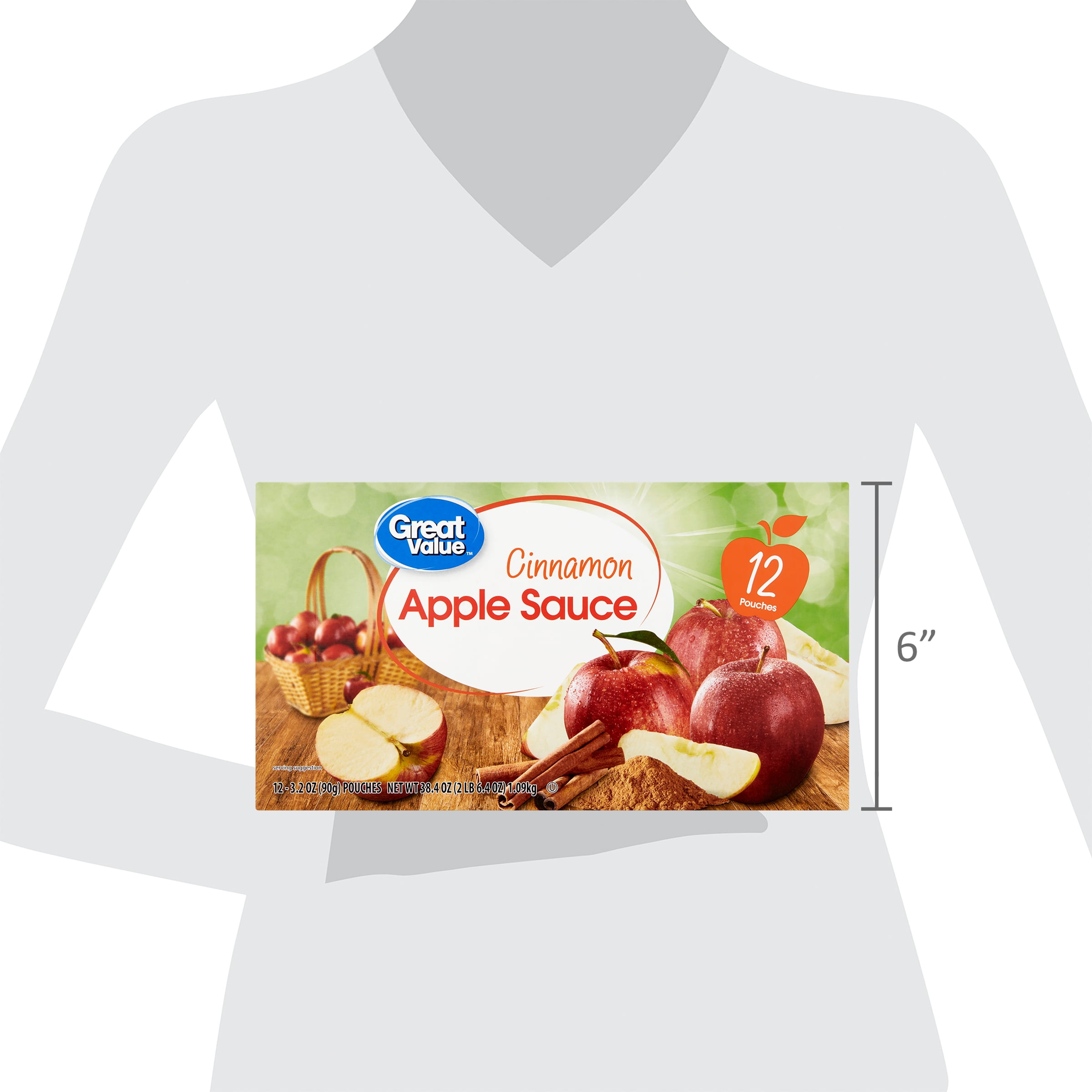 (4 pack) Great Value Cinnamon Applesauce, 3.2 oz, 12 Pouches