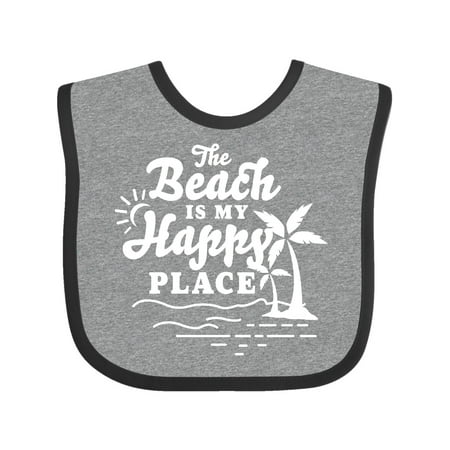 

Inktastic The Beach is My Happy Place with Palm Trees Gift Baby Boy or Baby Girl Bib