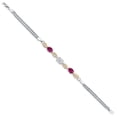 thumbnail image 3 of Gem Stone King 925 Silver and 10K Yellow Gold Lab Grown Diamond and Red Creaeted Ruby Bracelet for Women | 1.78 Cttw | Center Diamond 0.70 Ct | DEF Color | VVS-VS Clarity | Wheat Chain | 7.5 inches, 3 of 5