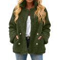 thumbnail image 7 of Women's Plaid Double-Sided Plush Patch Pocket Button Cardigan Casual Top Jacket for Fall and Winter, Warm and Soft, Winter Clothes for Women,Army Green,L, 7 of 7