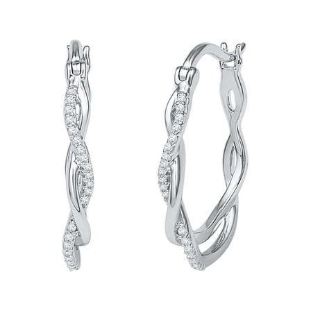 Diamond Hoop Earrings 1/10 Carat (Ctw) in Sterling Silver
