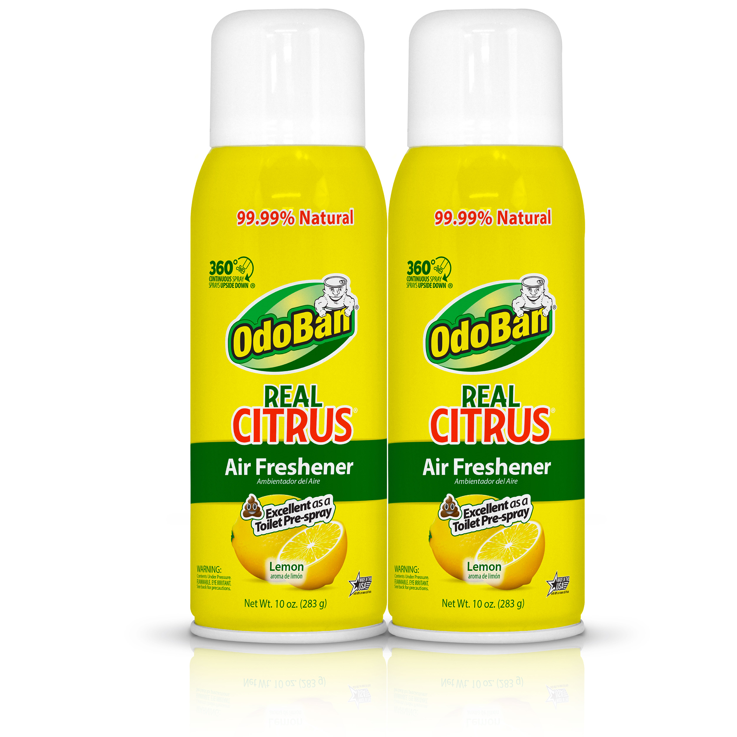 OdoBan Real Citrus Lemon Air Freshener 360 Continuous Spray, 10 Oz, 2Pack