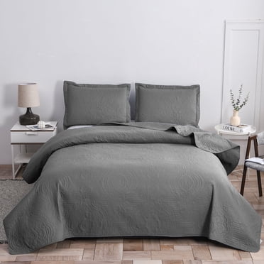 Smuge Ultrasonic Quilt Set, Reversible Lightweight Soft Microfiber Bedspread Coverlet, Solid Dark Gray, 3 Piece Set (1 Bedspread, 2 Pillow Shams), Twin Size
