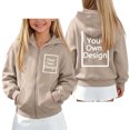 thumbnail image 6 of NAISIBABY Girls' Fleece-Lined Sweatshirt – Solid Color Long Sleeve Hooded Zip-Up Casual Jacket Khaki Size 9, 6 of 7